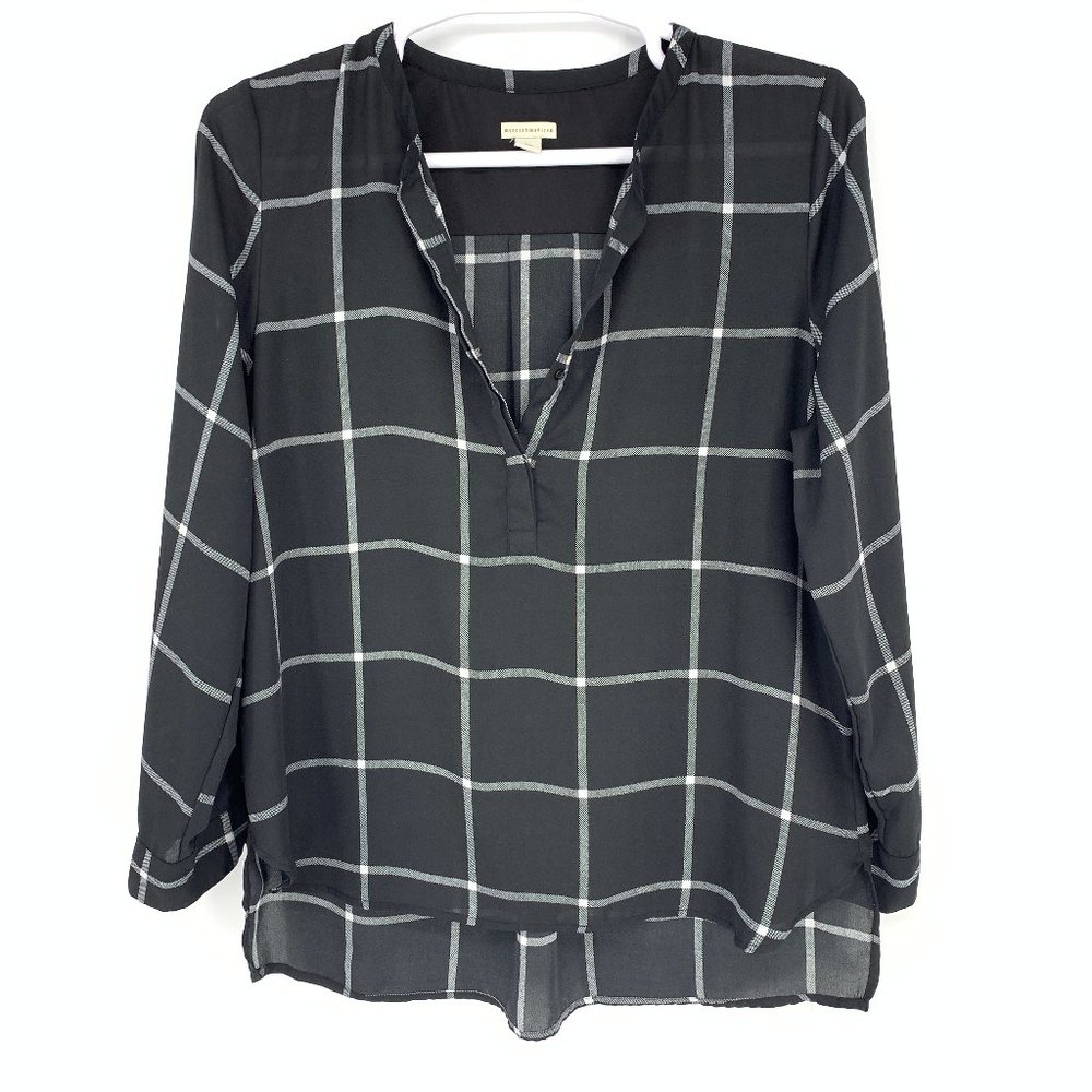 mercer & madison Black Windowpane V-Neck Blouse